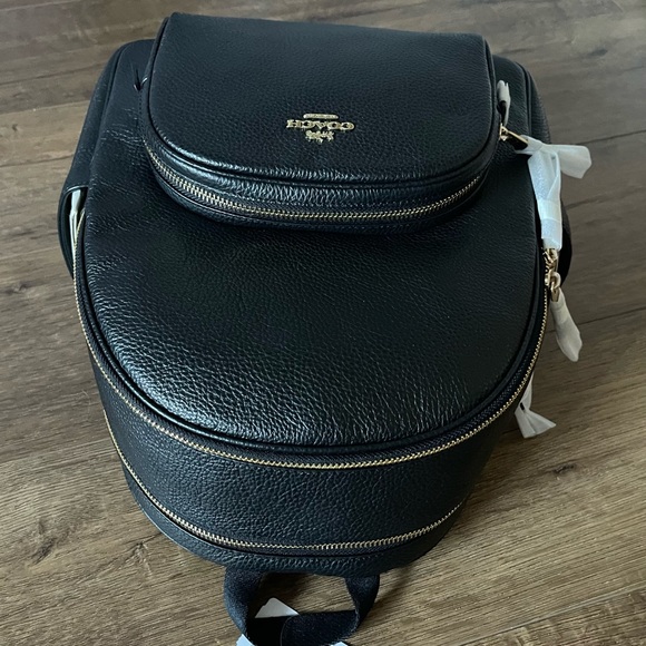 COACH-NWT Black Leather Medium Size Backpack - Picture 12 of 16